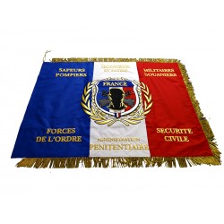 Drapeau brodé : Sapeurs pompiers - Militaires Douaniers - Forces de l'ordre - Sécurité Civile